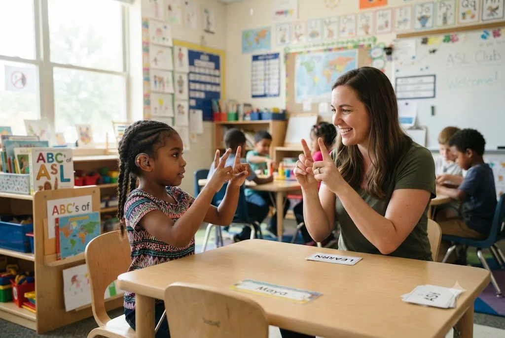 how do deaf people learn sign language in a classroom environment